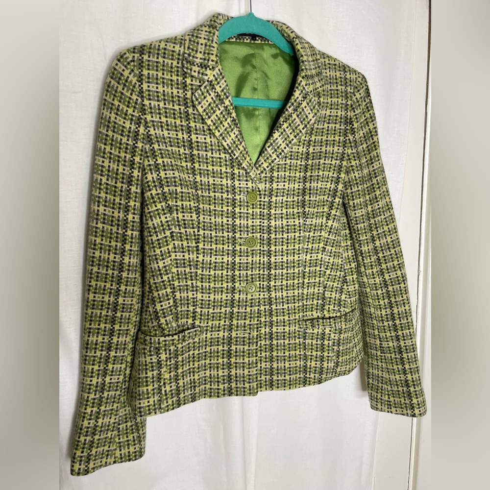 Theory Green Plaid Wool Jacket